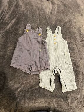 Organic Soft Cotton Baby Overalls - Gray Blue and Light Blue
